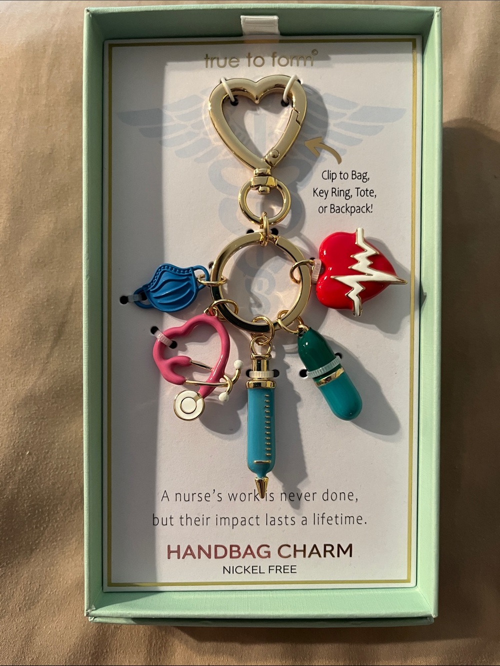NIB True to Form Nurse-Themed Handbag Charm - Multicolor